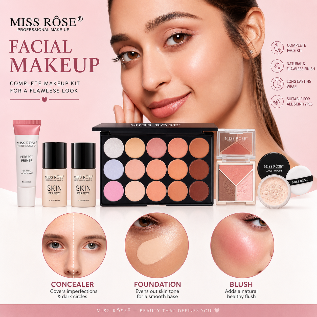 Miss Rose Makeup Facial Kit – Complete Beauty & Skincare Set